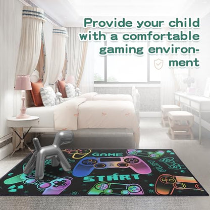 Play Gaming Rug for Bedroom Gamer Mat Gamepad for Boys Room 3x4 for Playroom Decor Washable (12 Sq Ft)