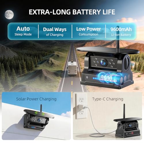 7 Inch Dual Solar Wireless Backup Camera Magnetic with HD1080P DVR Touchscreen