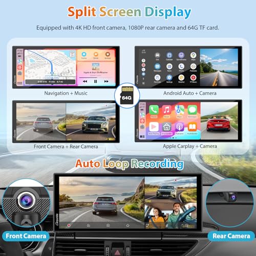 11.26" 125S CarPlay Android Auto Screen with Triple Dash Cam