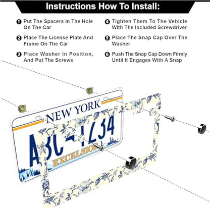 Blue Floral Flowers License Plate Frames