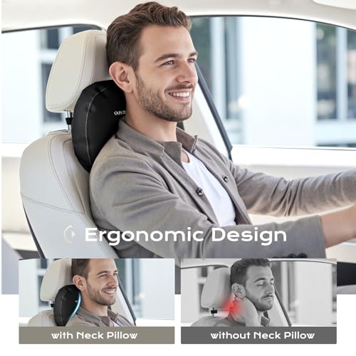 Leather Car Headrest Pillow Car Neck Pillow with Adjustable Strap