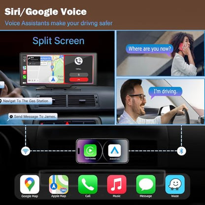 Wireless Carplay Screen for Car 10.26" 4K 360 Rotation Dash Cam Carplay&Android Auto Car Stereo 1080p Backup Camera GPS Navigation