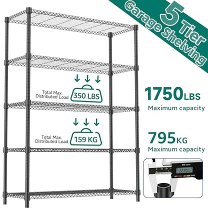 1750LBS 47.2" W 5 Tiers Shelf Steel Storage Shelves Shelving Unit Steel Organizer Wire Rack for Home
