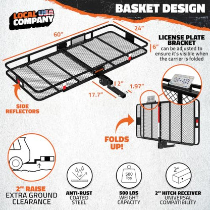 60"x24"x6" XL Heavy Duty Trailer Hitch Cargo Carrier w