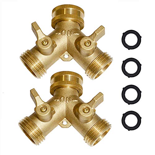2 Way Hose Y Valve Hose Splitter Garden Hose Y Valve Connectors 2 way shut off valves With Solid Brass Handle Brass Y Valves Water Garden Hose Adapter 3 (2 Count)