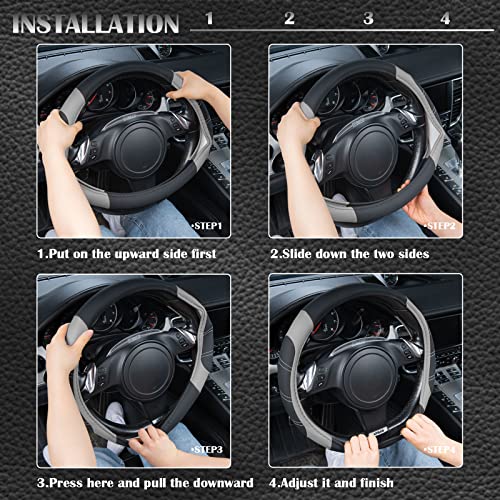 Line Rider Microfiber Leather Sporty Steering Wheel Cover Universal Fits for 95% Truck