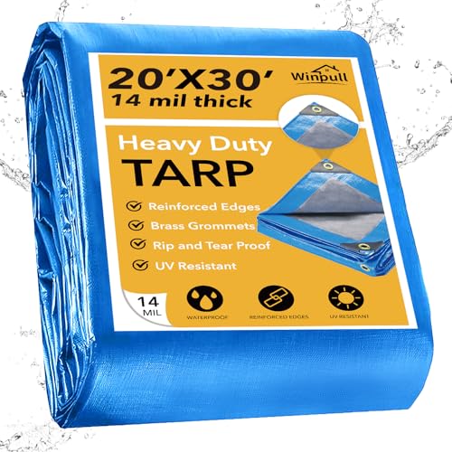 Heavy Duty Tarp 14 Mil Tarp Waterproof Blue 20x30 FT