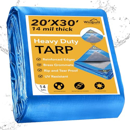 Heavy Duty Tarp 14 Mil Tarp Waterproof Blue 20x30 FT