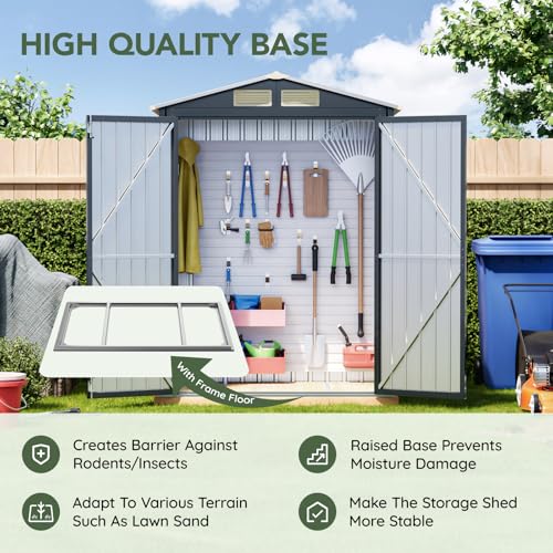 5 x 3 FT Storage Shed with Floor Frame for Backyard
