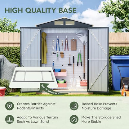 5 x 3 FT Storage Shed with Floor Frame for Backyard