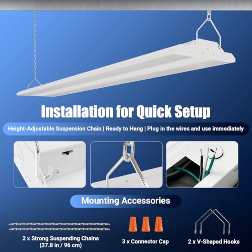 4-Pack 300W/240W/200W LED Linear Shop Lights, 0-10V Dimmable 5000K