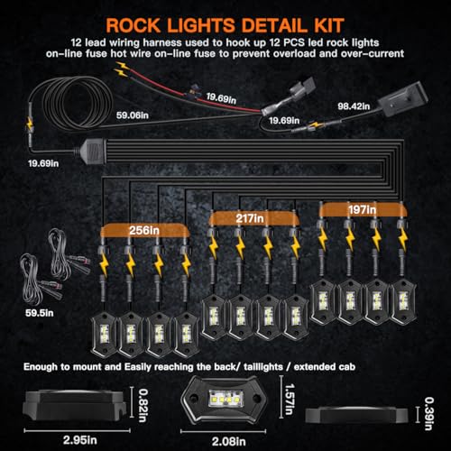 Rock Lights LEDMIRCY R3 White Rock Lights Wire Harness Kit for Trucks (12 Count)