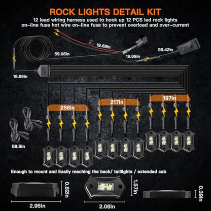 Rock Lights LEDMIRCY R3 White Rock Lights Wire Harness Kit for Trucks (12 Count)