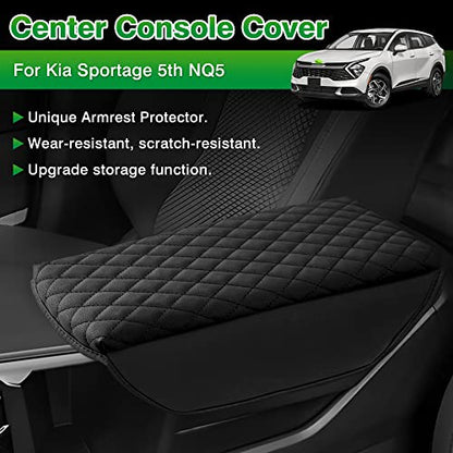 Custom for Center Console Cover Kia Sportage 2023 2024 2025 2026 Armrest Cover Center Console Cushion Pad PU Leather Armrest Seat Box Cover Protector Sportage Accessories Anti
