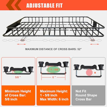 Roof Rack Carrier Basket Universal Rooftop 65" X 39" X 6" Large Size Roof Rack + Waterproof Bag 20 Cubic Feet