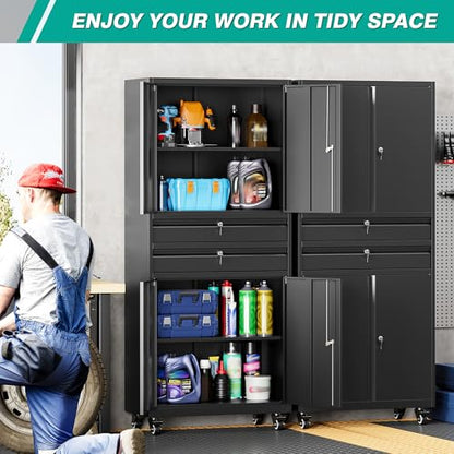 Metal Storage Cabinet with Wheels and Drawers