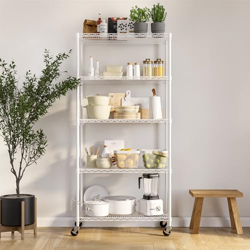5-Tier NSF-Certified Steel Wire Shelving, 36"W x 14"D x 75.5"H, White