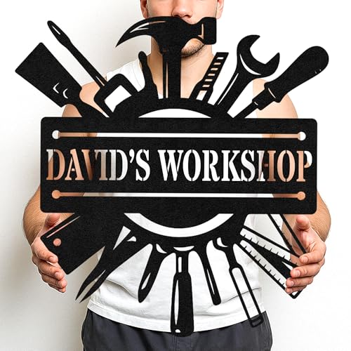 Custom Garage Workshop Metal Sign Personalized Tool Name Wall Art for Car Truck Mechanic Shop Decor Durable Steel Sign for Dad Husband Men’s Auto Workspace or Fence