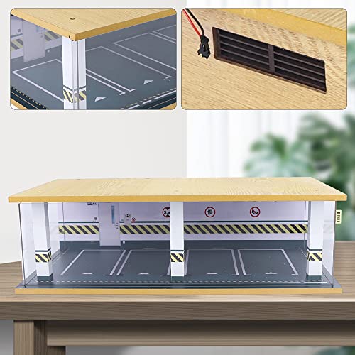 1 24 Parking Garage Model Car Garage Display Case with Clear Acrylic Cover and LED Lighting Toy Car Storage Tabletop Showcase for Boy Kids Home Toy Stores