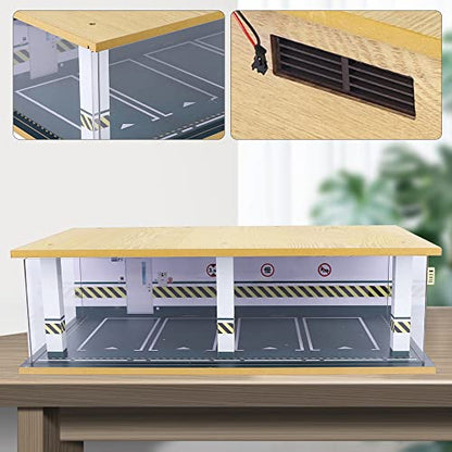 1 24 Parking Garage Model Car Garage Display Case with Clear Acrylic Cover and LED Lighting Toy Car Storage Tabletop Showcase for Boy Kids Home Toy Stores