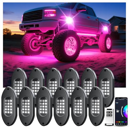 LED RGB Rock Lights for Trucks 12 Pods with APP and Remote Control (12 Count)