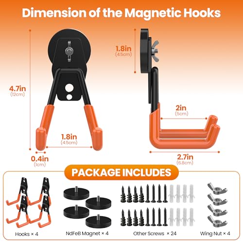 4 Pack Large Heavy Duty Magnetic Hook Extra Strong Magnetic Garage Hooks Big NdFeB Industrial Magnet Hooks Magnetic Utility Storage Holder Organization with Anti (4 Count)