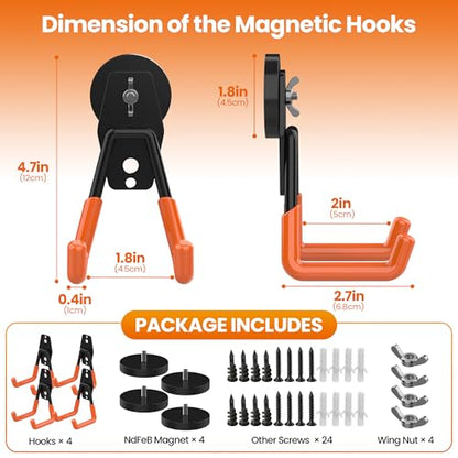 4 Pack Large Heavy Duty Magnetic Hook Extra Strong Magnetic Garage Hooks Big NdFeB Industrial Magnet Hooks Magnetic Utility Storage Holder Organization with Anti (4 Count)