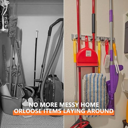 Broom Holder Wall Mount Mop Hanger Tools organizer 4Racks 5Hooks