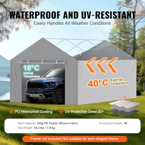 Carport Replacement Canopy Cover Side Wall 12 x 20 ft