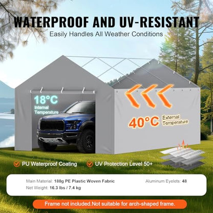 Carport Replacement Canopy Cover Side Wall 12 x 20 ft