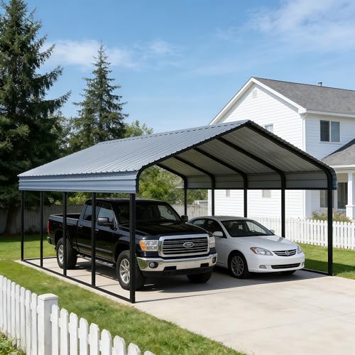 20x20 ft Metal Covered Carport Heavy Duty Car Port with Galvanized Steel Roof & Frame
