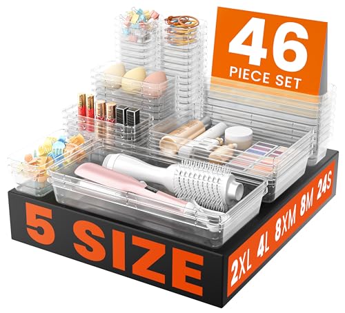 46PCS & 5Sizes Clear Drawer Organizer (46 Count)