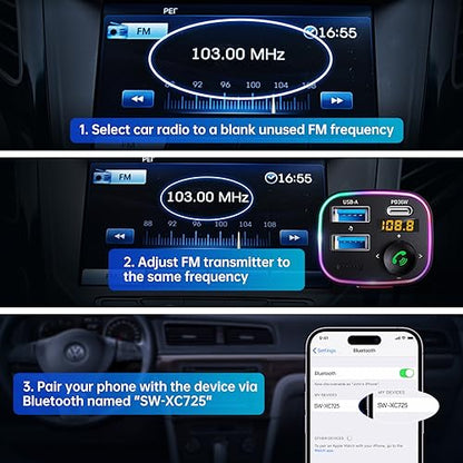 Bluetooth 5.4 Car Adapter 48W FM Transmitter for Hands Free Calls