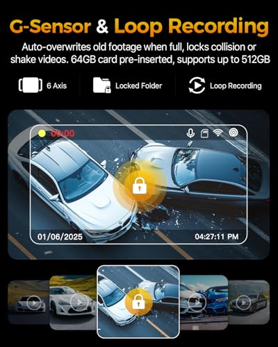 4K 3 Channel Dash Cam Front and Rear Inside