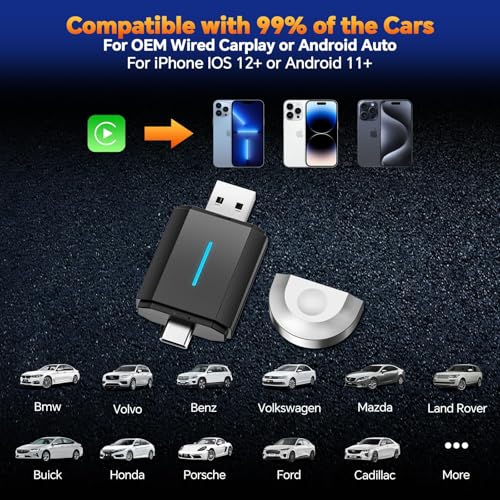 2 in 1 Wireless Carplay Adapter for Apple CarPlay & Android Auto