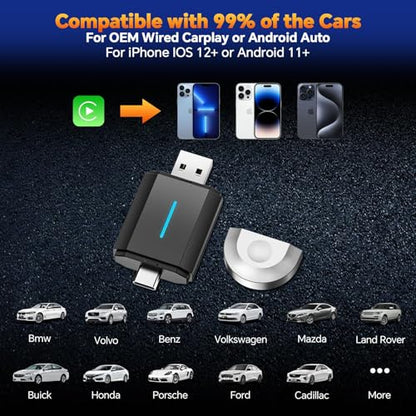 2 in 1 Wireless Carplay Adapter for Apple CarPlay & Android Auto