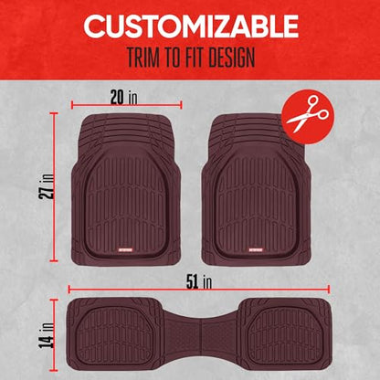 Red All Weather Heavy Duty Car Floor Mats Interior Liners for Auto Van Truck SUV