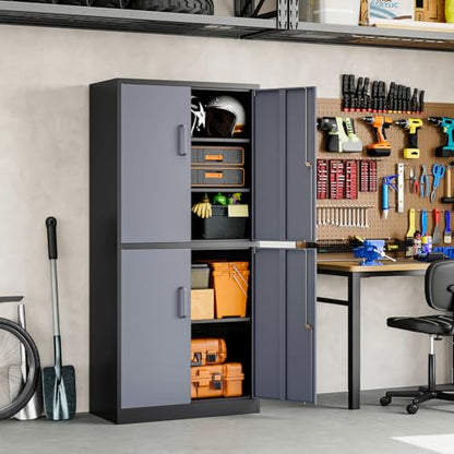 Metal Storage Locking Cabinet with 4 Doors and 2 Adjustable Shelves