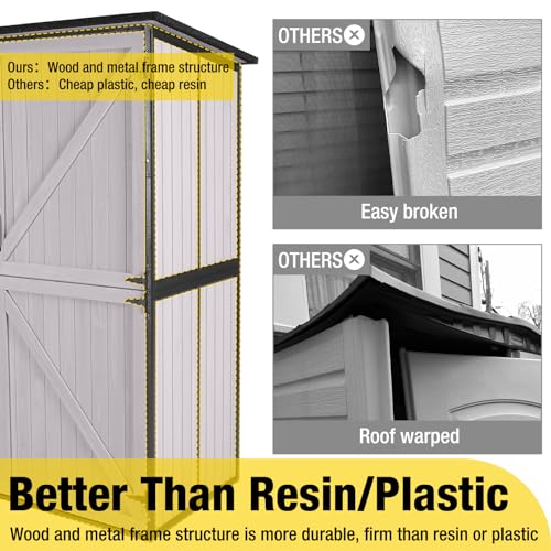 Outdoor Storage Shed Upgraded with Strong Metal Frame Garden Tool Shed Storage House Cabinet with Adjustable Shelfs and Wooden Floor 4.6 x 2.42FT