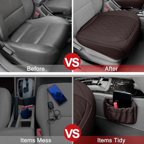 2 Pack Leather Front Car Seat Bottom Covers Coffee (2 Count)