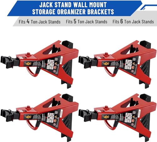 4 Packs Jack Stand Holder Wall Mount Organizer Bracket Rack Fits 4 & 5 & 6 Ton Jack Stands (4 Count)