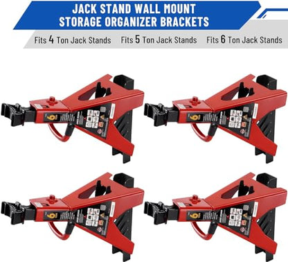 4 Packs Jack Stand Holder Wall Mount Organizer Bracket Rack Fits 4 & 5 & 6 Ton Jack Stands (4 Count)