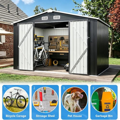 8x6 FT Outdoor Metal Storage Shed with Lockable Doors
