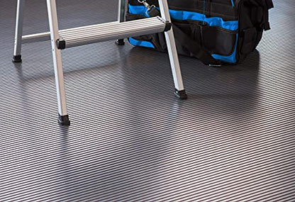 Garage Flooring 8'6" x 22' Slate Grey Ribbed Channel Vinyl Protector Mat