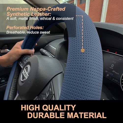 D Shaped Nappa Leather Steering Wheel Cover 14.5In