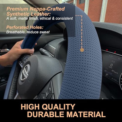 D Shaped Nappa Leather Steering Wheel Cover 14.5In