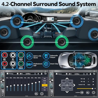 QLED Double Din Car Stereo with Dash Cam & Backup Camera