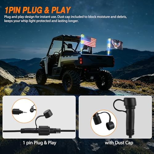 RGB LED Whip Light 2PCS 3FT Spiral Antenna Whips (3 Foot)