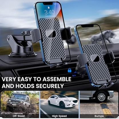 Phone Holder Car Mount for iPhone [Powerful Suction] Phone Mount for Car Dashboard Windshield Air Vent Universal Accessories Automobile Phone Holder Fit iPhone Smartphone Carbon Fiber
