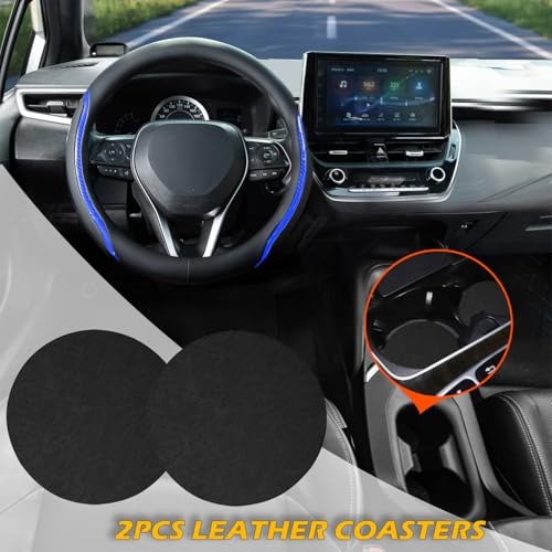 Steering Wheel Cover Blue and Black Leather Universal 14.5